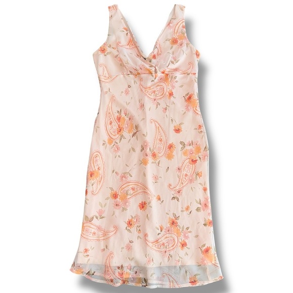 Vintage Floral Midi Dress Babydoll Women’s 6 Pink and Orange 90s y2k - Picture 2 of 7